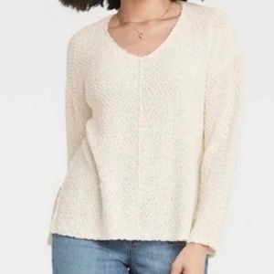 Knox Rose by Target Off White Boucle Knit V-Neck Sweater